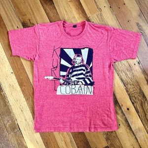 RARE Vintage T-Shirt Kurt Cobain 2000s Nirvana Grunge Band Tee Large Faded Red